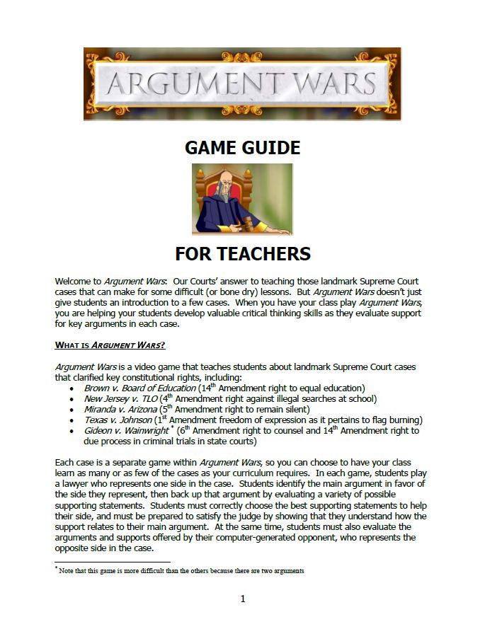Game Guide for Teachers