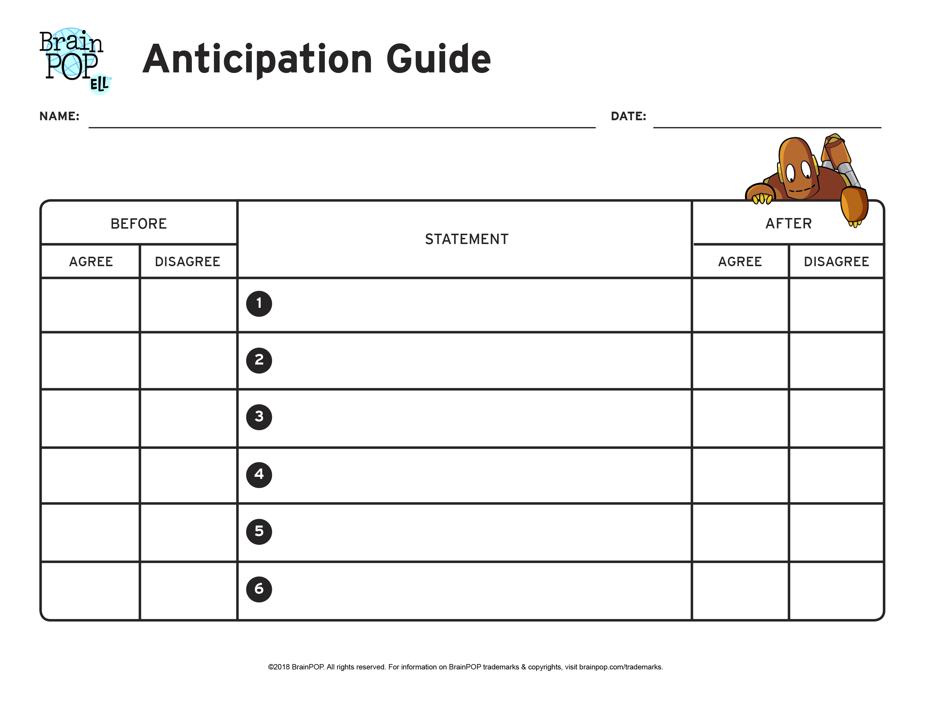 Anticipation Guide Graphic Organizer