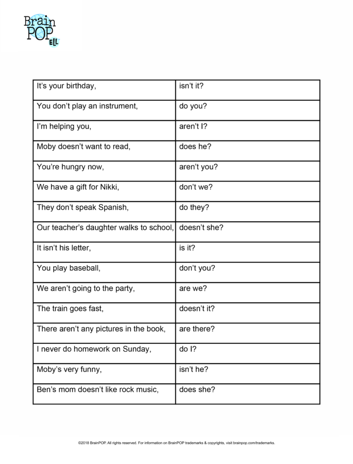 question tag of sentence