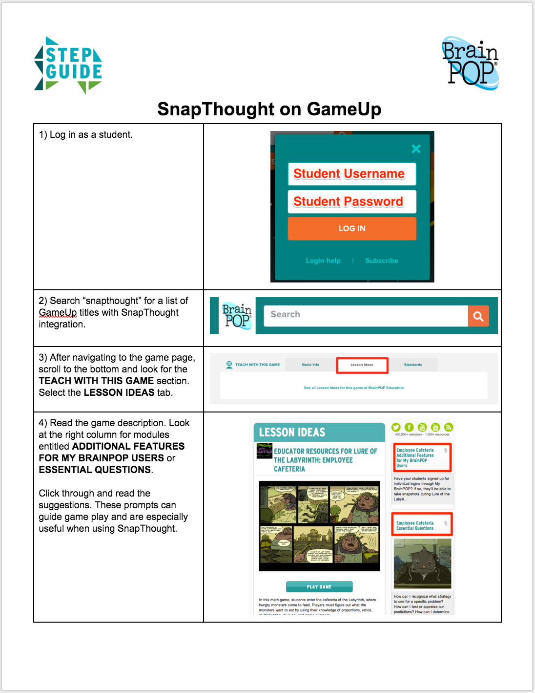 GameUp SnapThought Step Guide