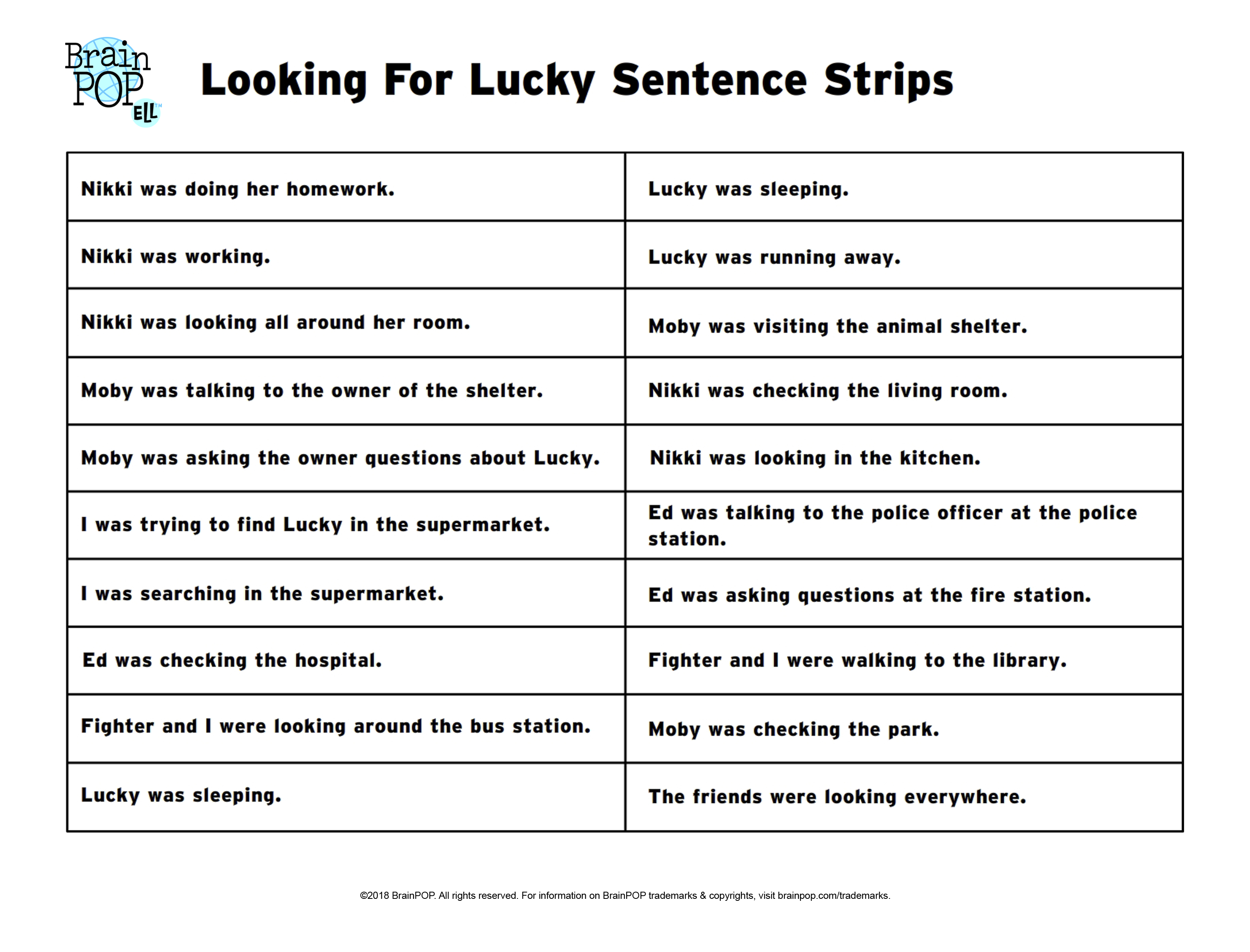Parallel Actions Sentence Strips
