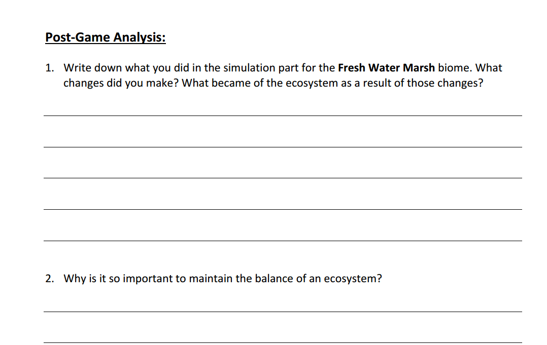 iBiome Fresh Water Marsh Post-Game Analysis