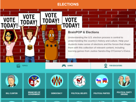 This is the election theme page for BrainPOP.com