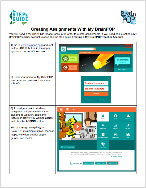 Creating Assignments With My Brainpop