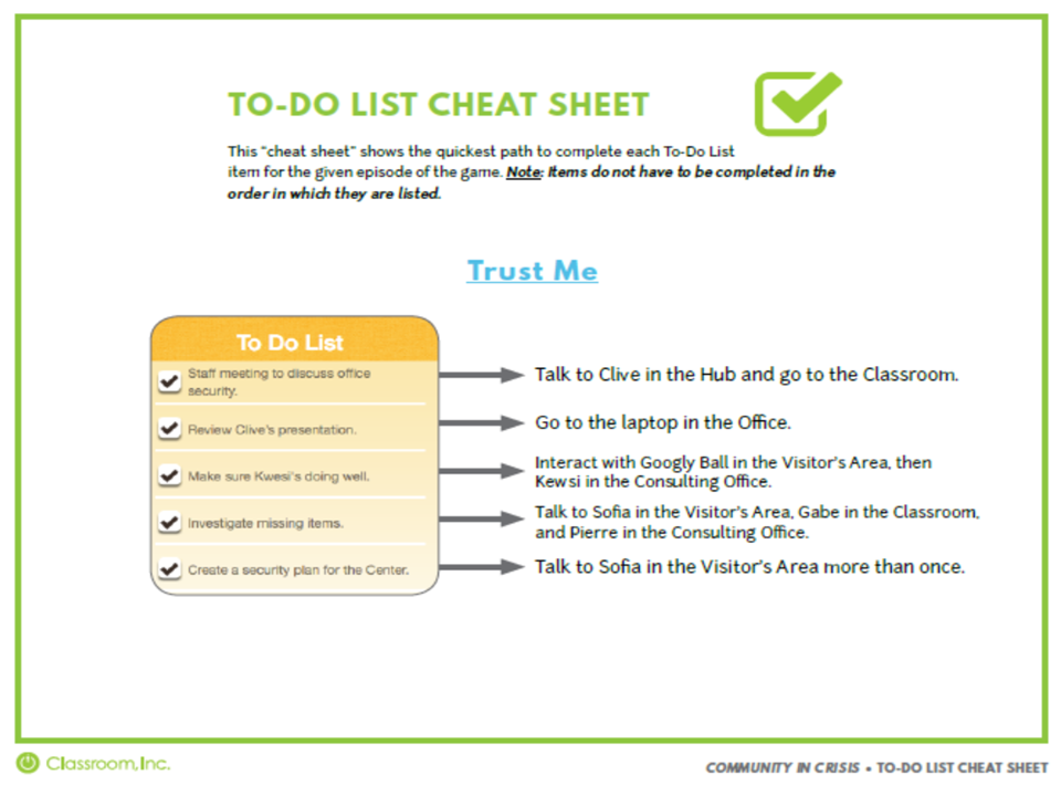 “Trust Me” To-Do Cheat Sheet