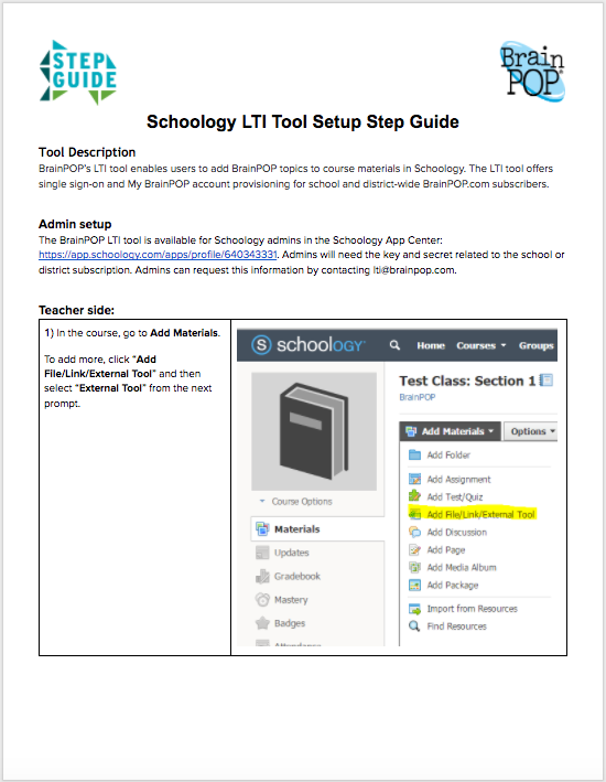 Schoology LTI Tool Step Guide