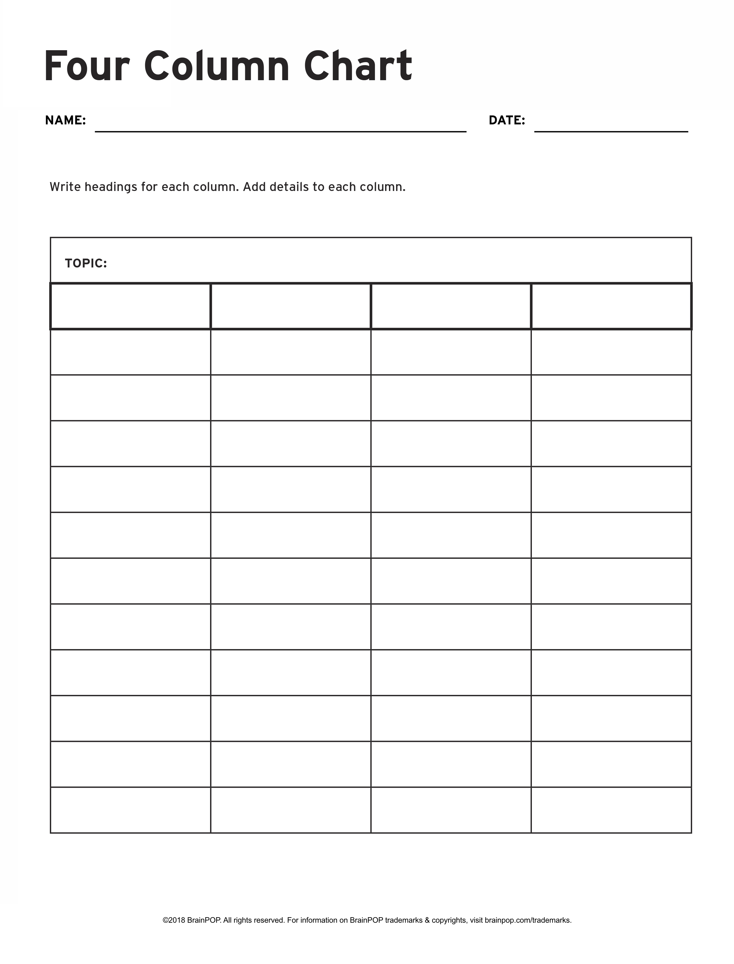 Printable 4 Column Charts