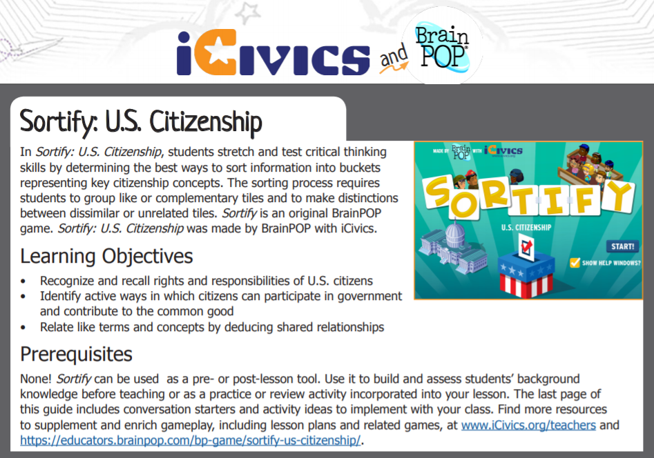Sortify: US Citizenship Game Guide